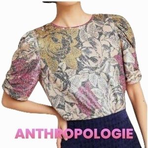 ANTHROPOLOGIE floral sequin blouse size 0